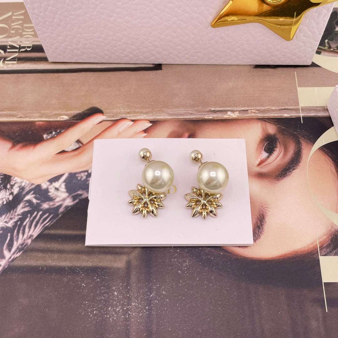 yellow brass floral Stud Earrings for women - alternate angle view 6