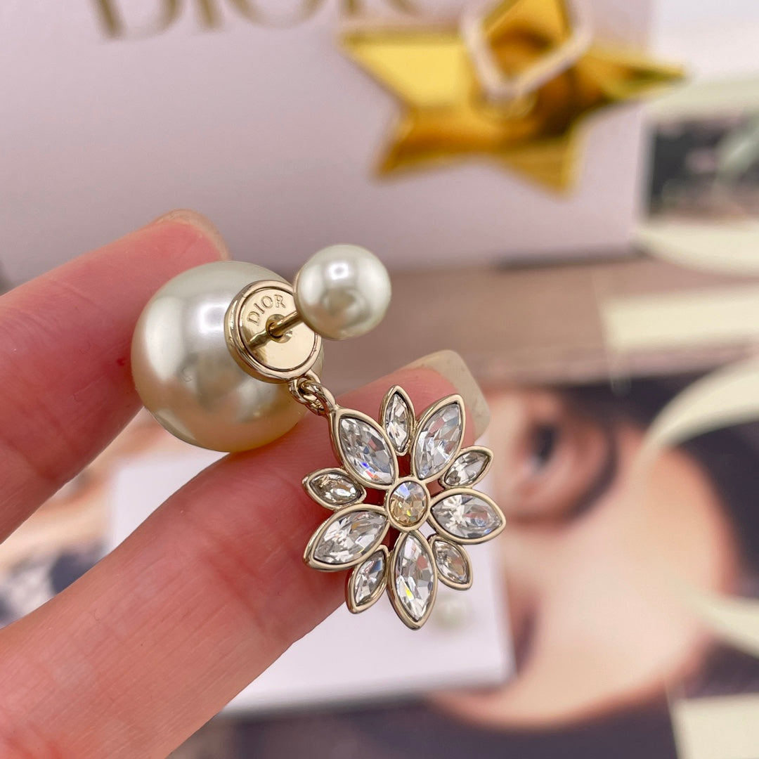 yellow brass floral Stud Earrings for women - alternate angle view 8