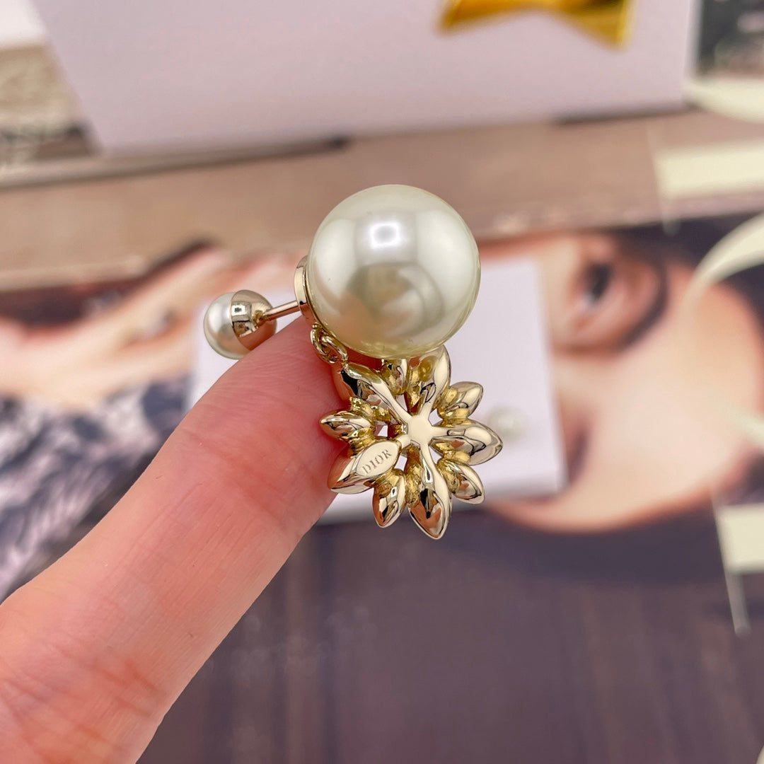 yellow brass floral Stud Earrings for women - alternate angle view 9