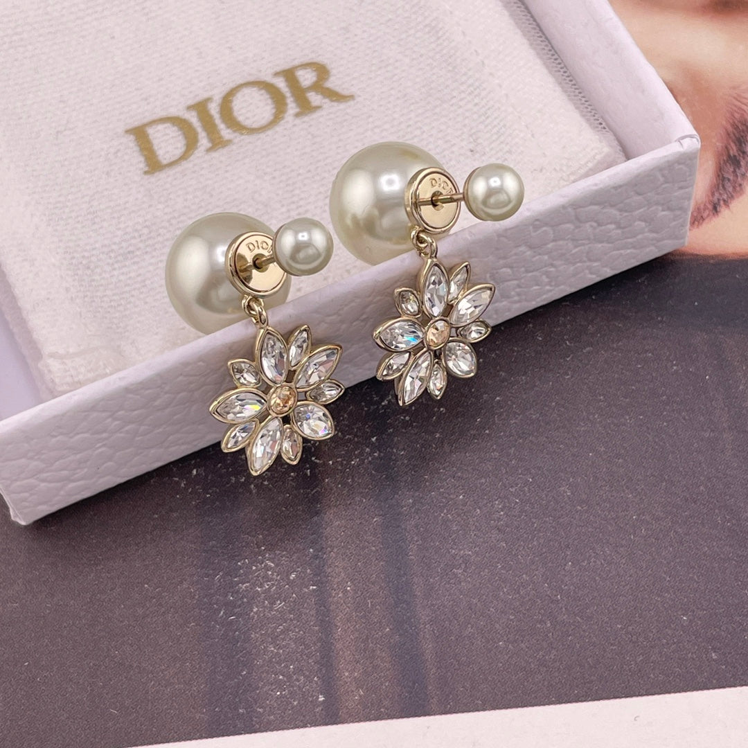 yellow brass floral Stud Earrings for women - product detail view