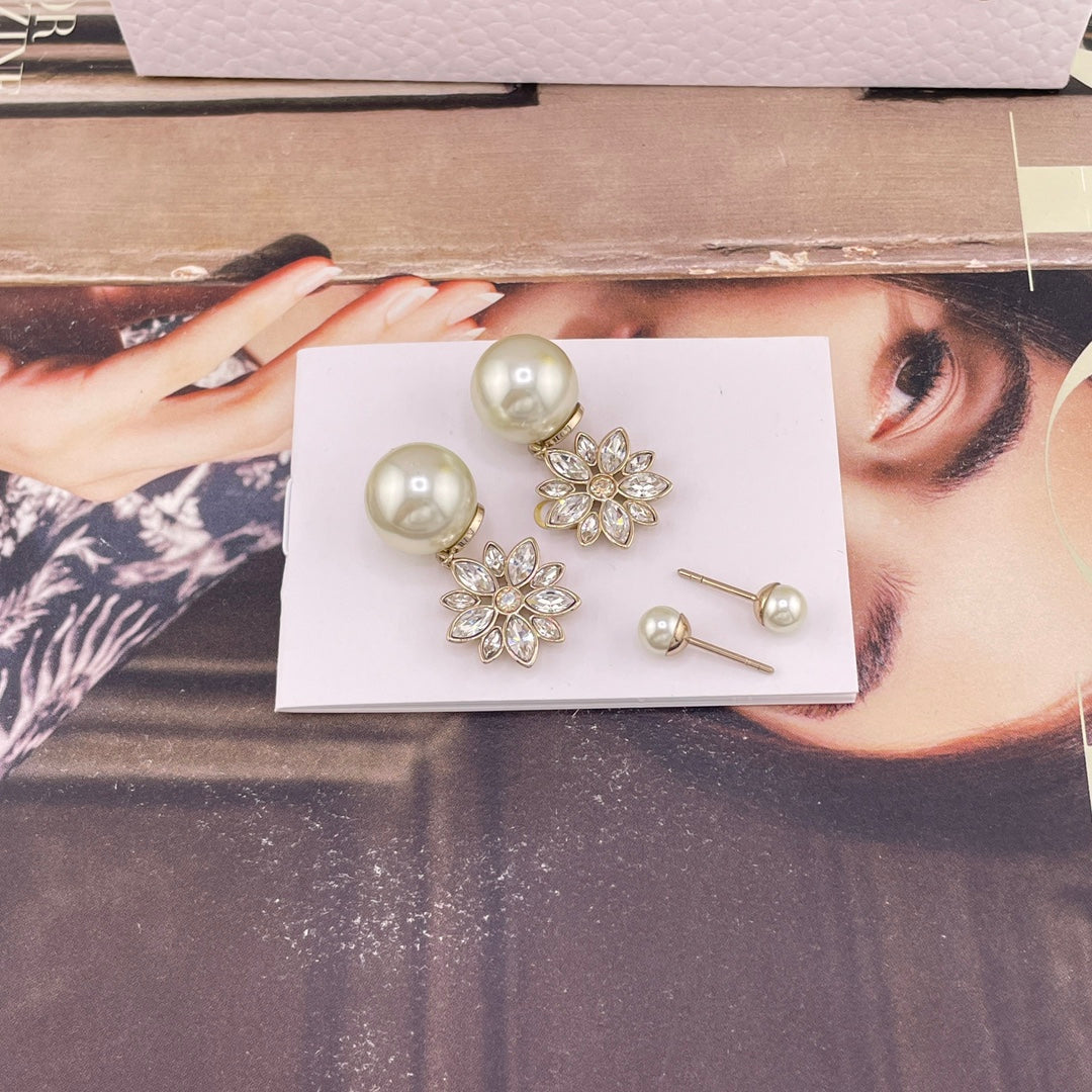 yellow brass floral Stud Earrings for women - alternate angle view 7