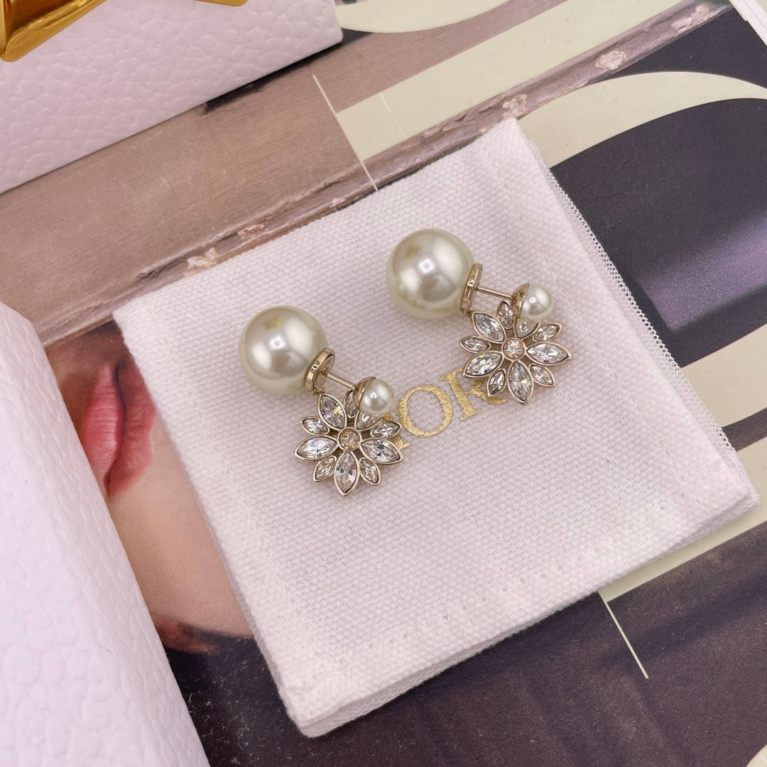 yellow brass floral Stud Earrings for women - alternate angle view 3