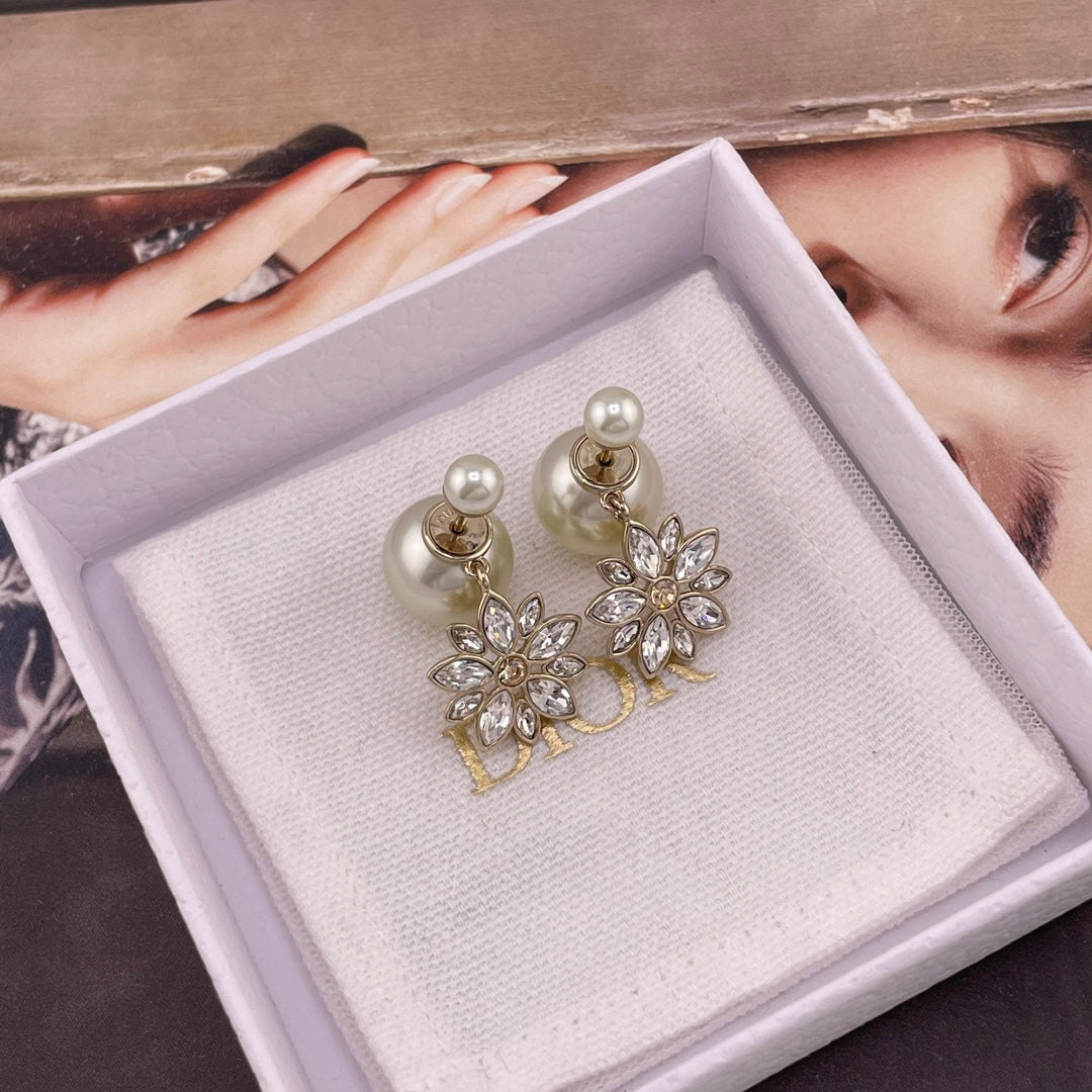 yellow brass floral Stud Earrings for women - alternate angle view 4
