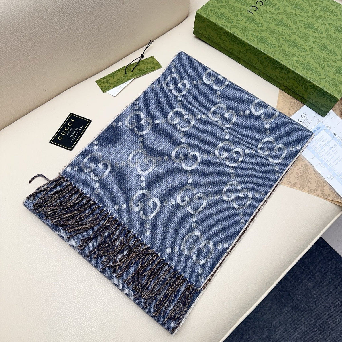 blue leather floral Scarf for women - alternate angle view 3