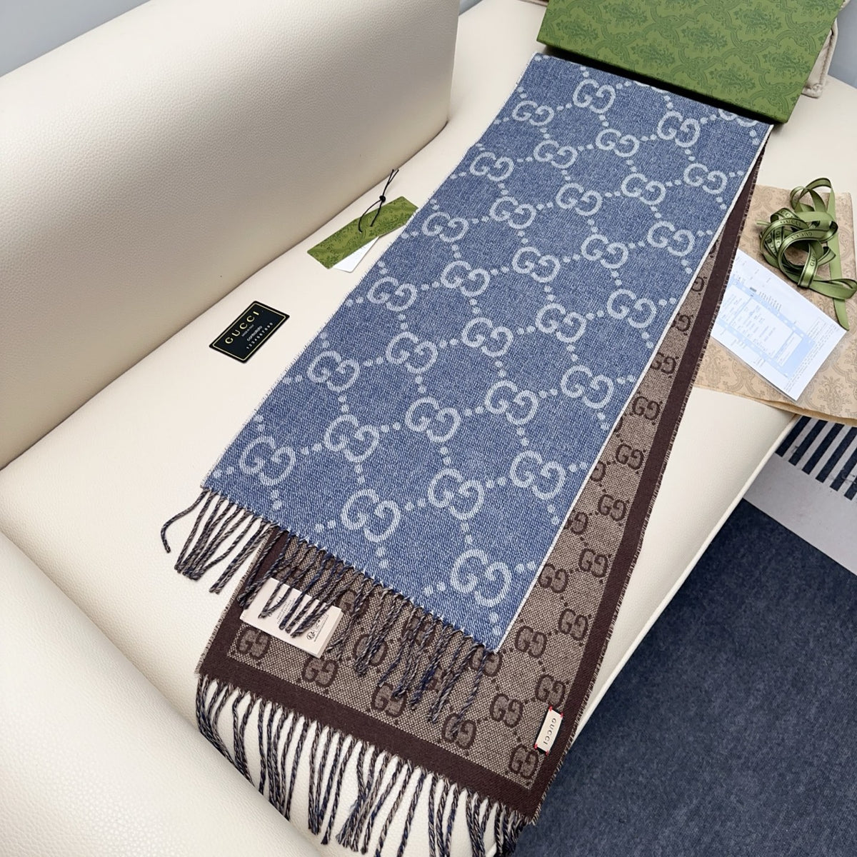 blue leather floral Scarf for women - alternate angle view 6