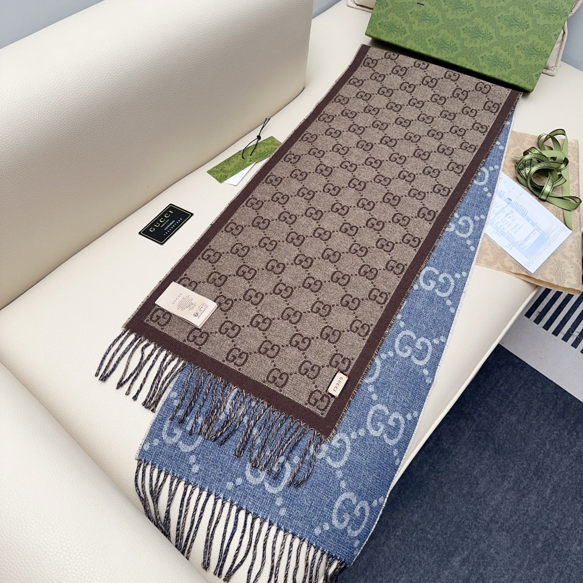 blue leather floral Scarf for women - alternate angle view 7