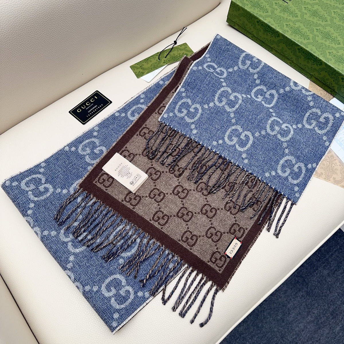 blue leather floral Scarf for women - alternate angle view 5