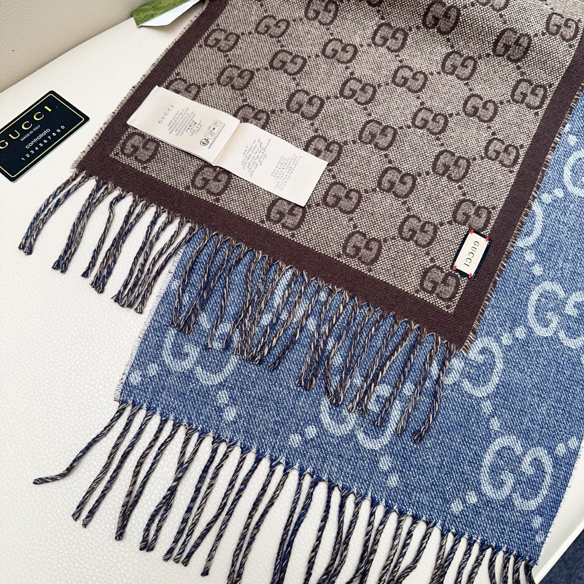 blue leather floral Scarf for women - alternate angle view 8