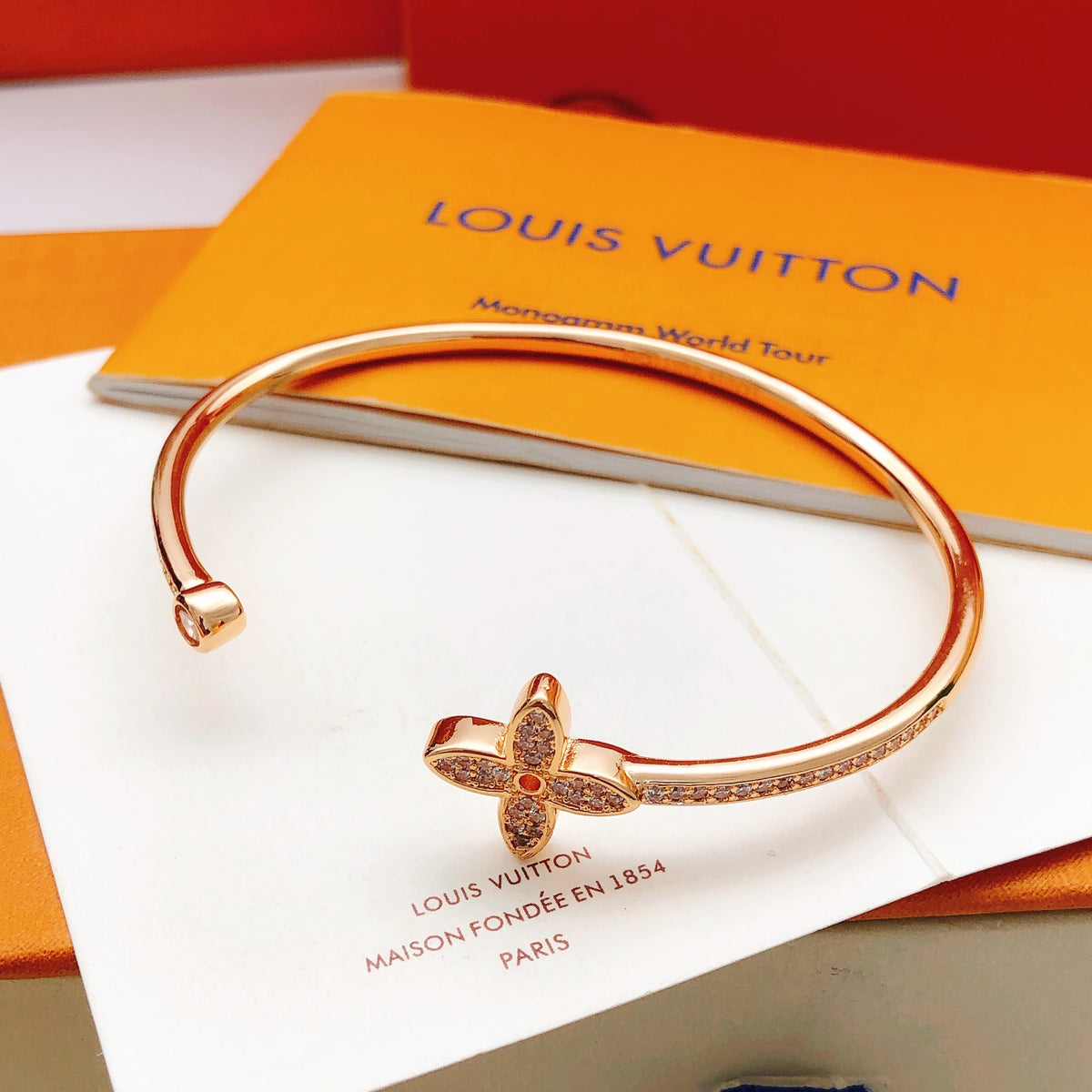 rose gold brass rose Bangle for women - alternate angle view 5