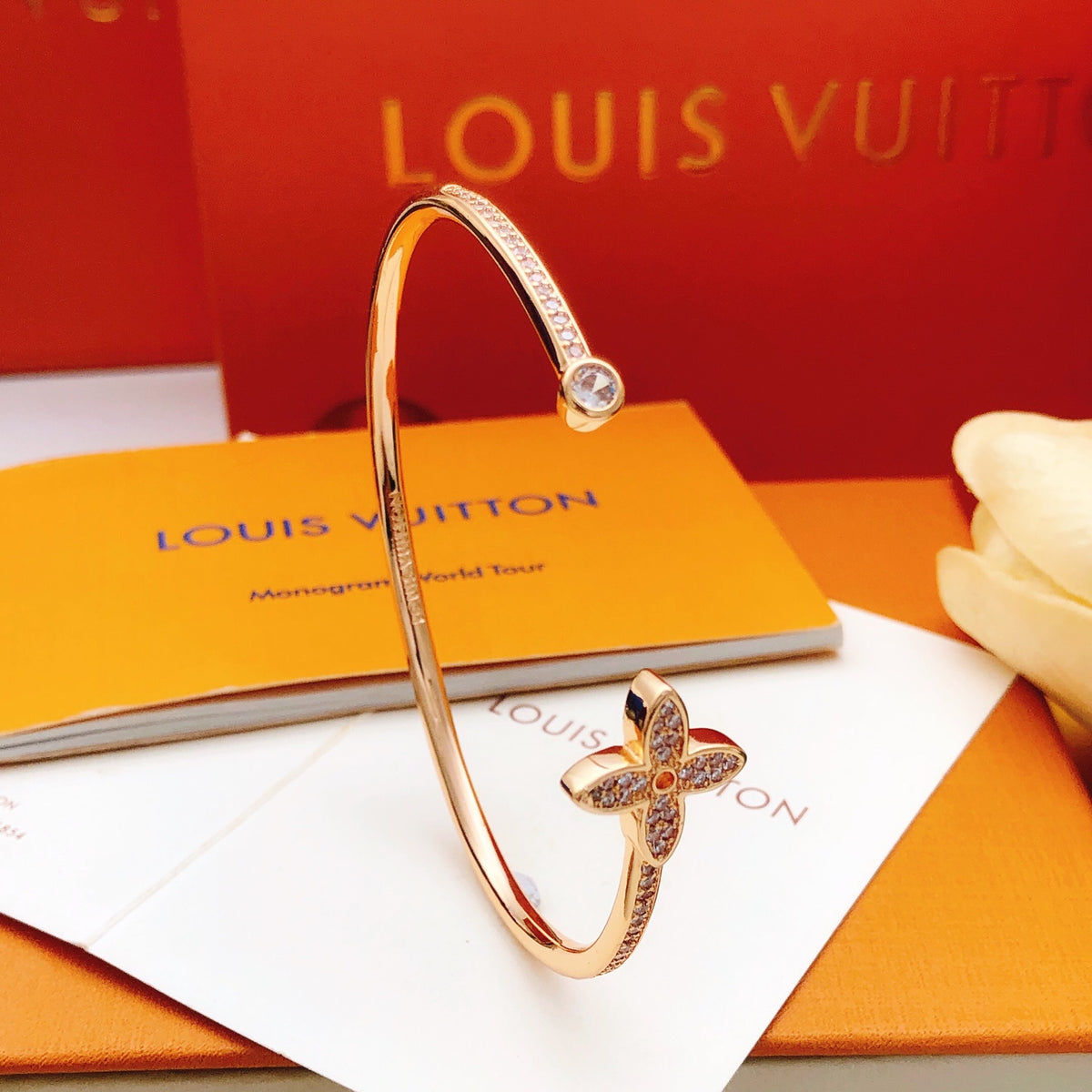 rose gold brass rose Bangle for women - alternate angle view 4
