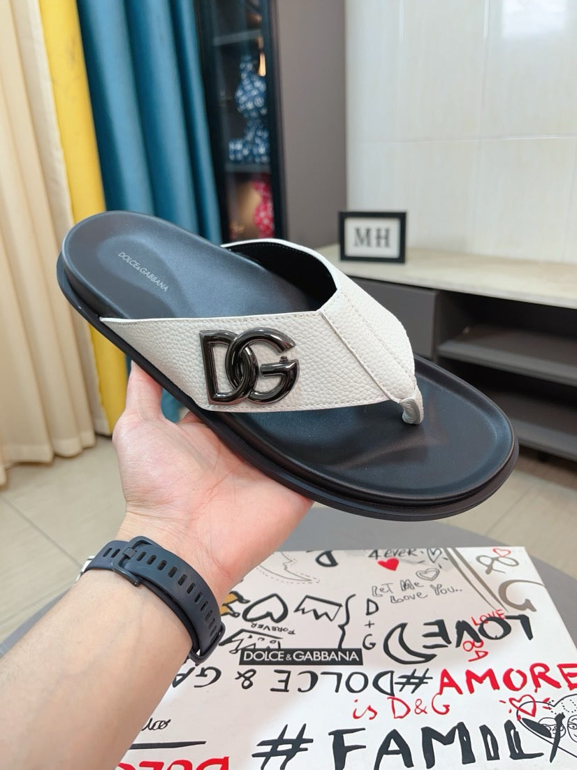 Dolce & Gabbana DG Men's Leather Strap Sandals with Aluminum Buckle