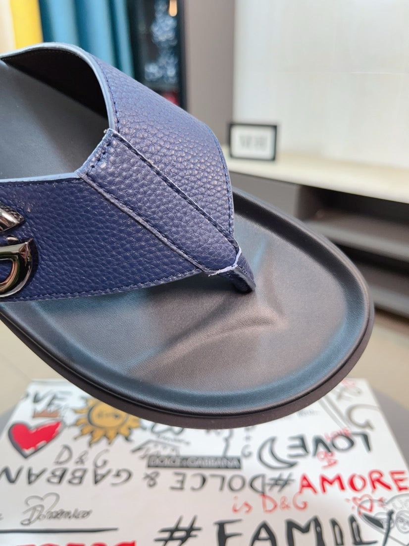 Dolce & Gabbana DG Men's Leather Strap Sandals with Aluminum Buckle