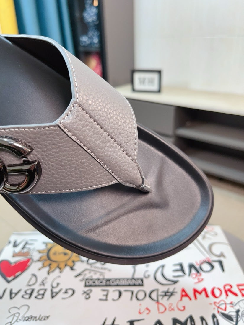 Dolce & Gabbana DG Men's Leather Strap Sandals with Aluminum Buckle