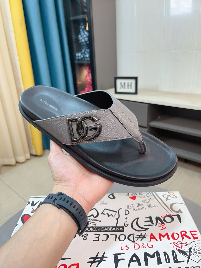 Dolce & Gabbana DG Men's Leather Strap Sandals with Aluminum Buckle