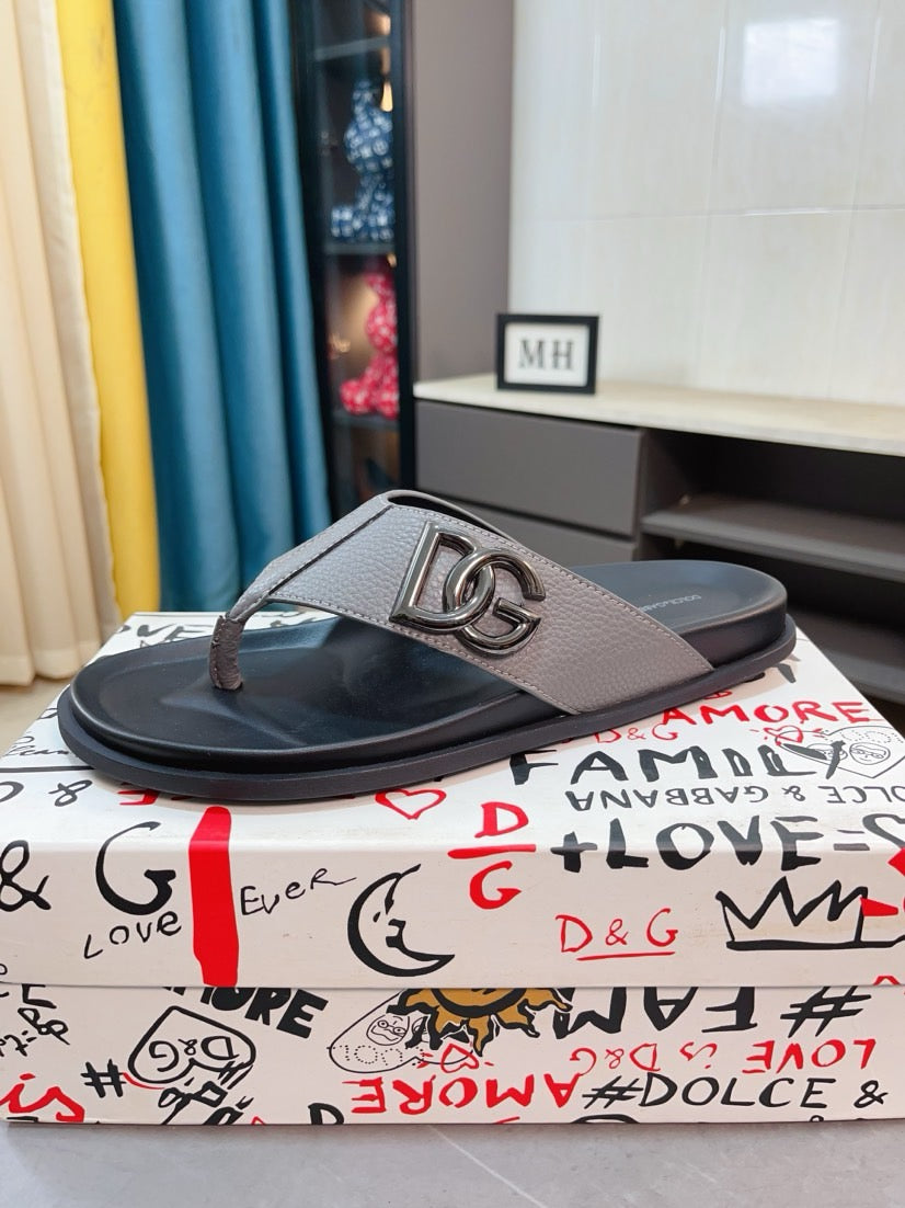 Dolce & Gabbana DG Men's Leather Strap Sandals with Aluminum Buckle