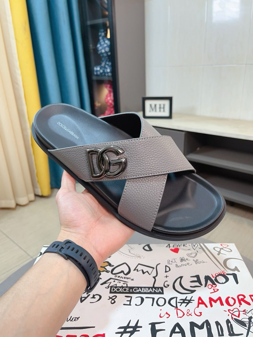 Dolce & Gabbana DG Men's Leather Strap Sandals with Aluminum Buckle