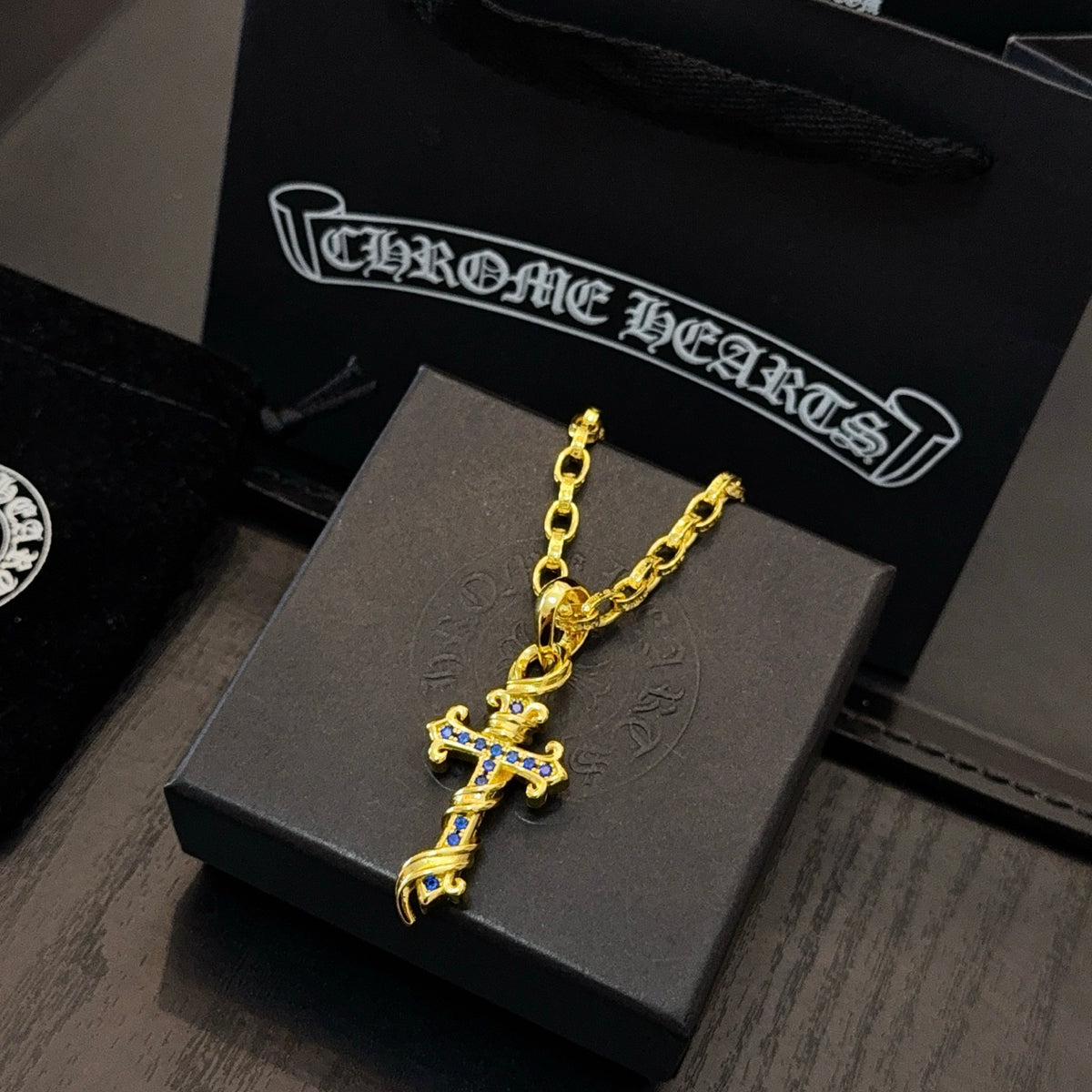 antique crystal cross Pendant for men - alternate angle view 7