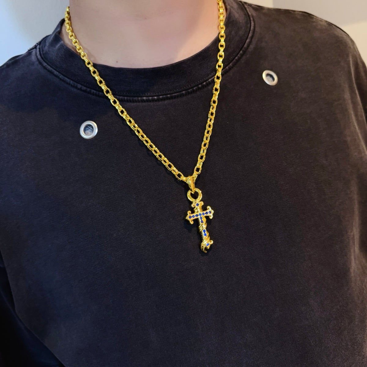 antique crystal cross Pendant for men - alternate angle view 3
