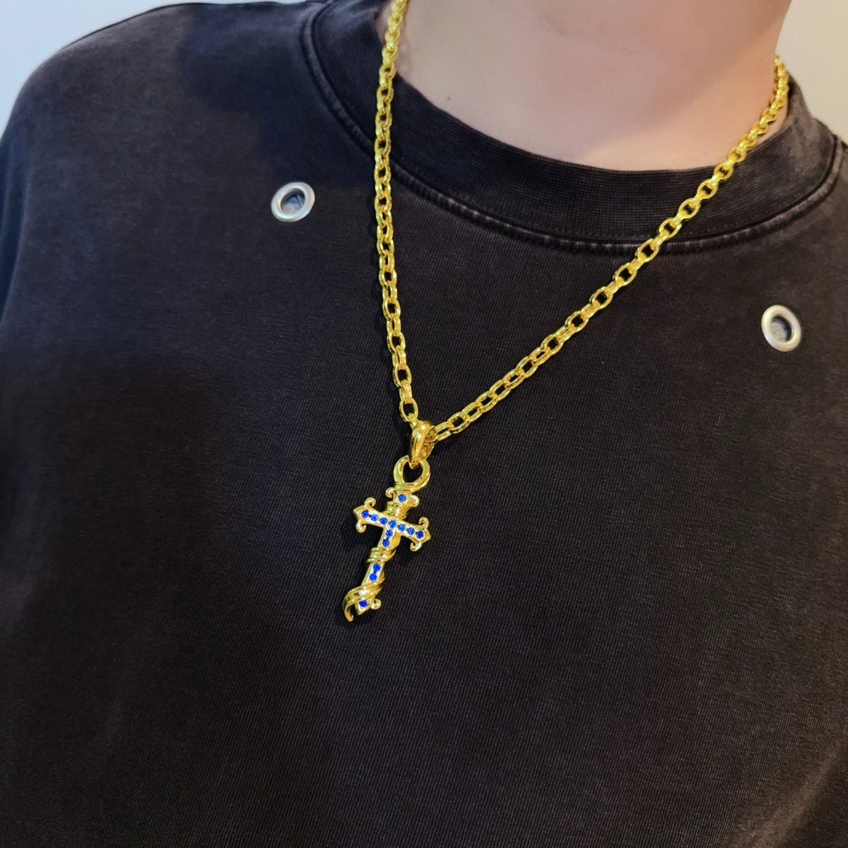 antique crystal cross Pendant for men - alternate angle view 2