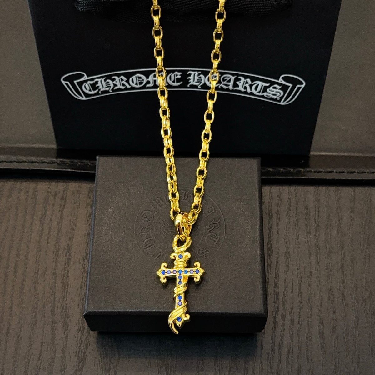 antique crystal cross Pendant for men - alternate angle view 4