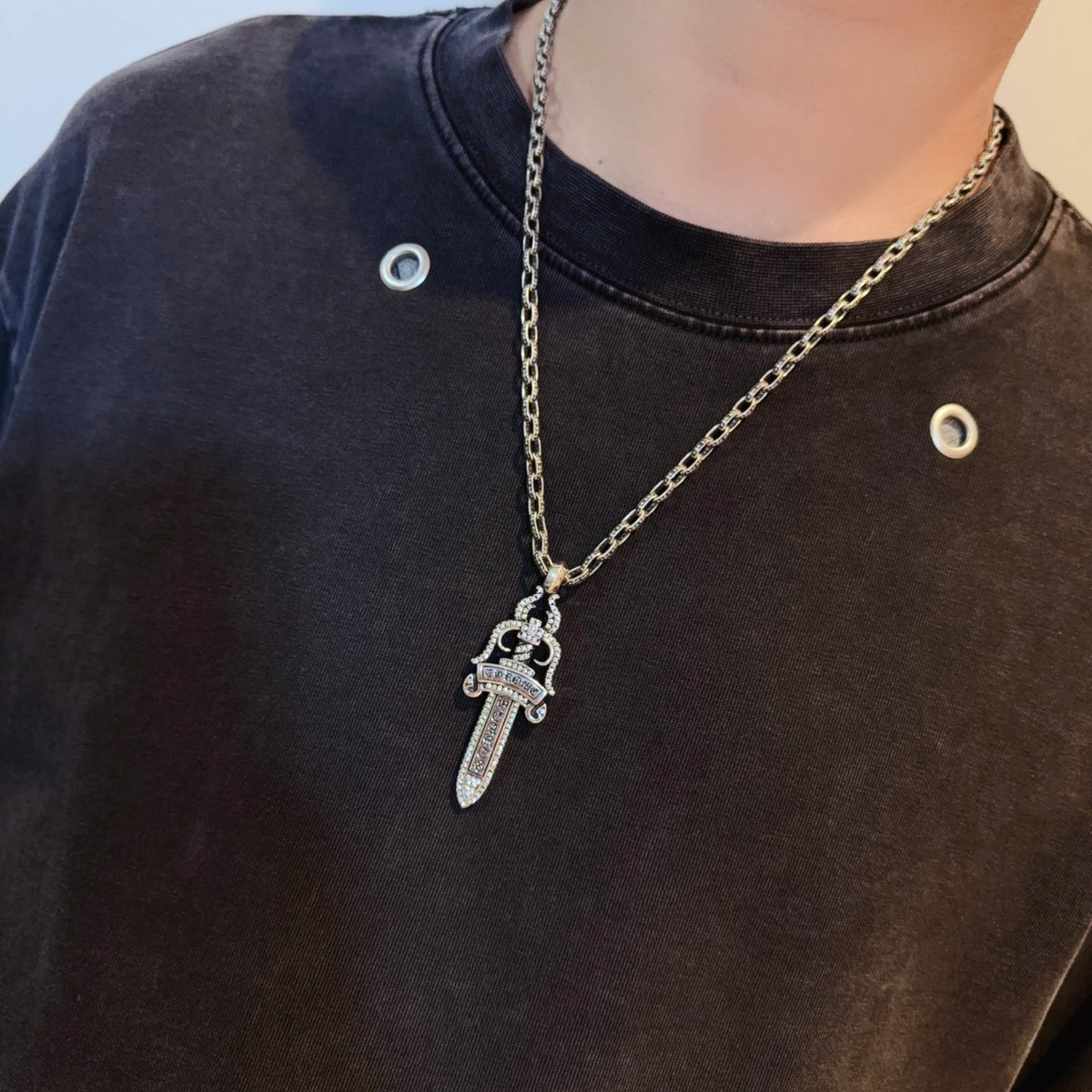 antique crystal cross Pendant for men - alternate angle view 2