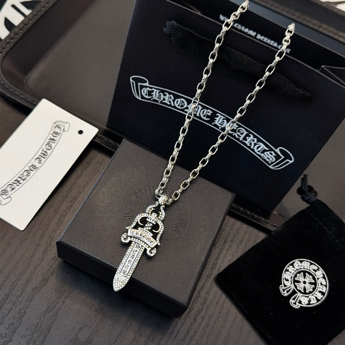 antique crystal cross Pendant for men - alternate angle view 5