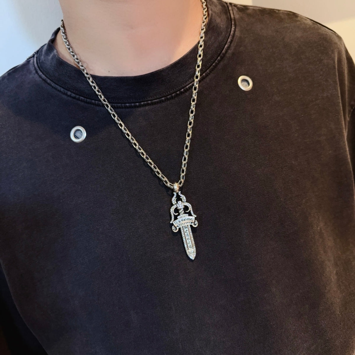 antique crystal cross Pendant for men - alternate angle view 3
