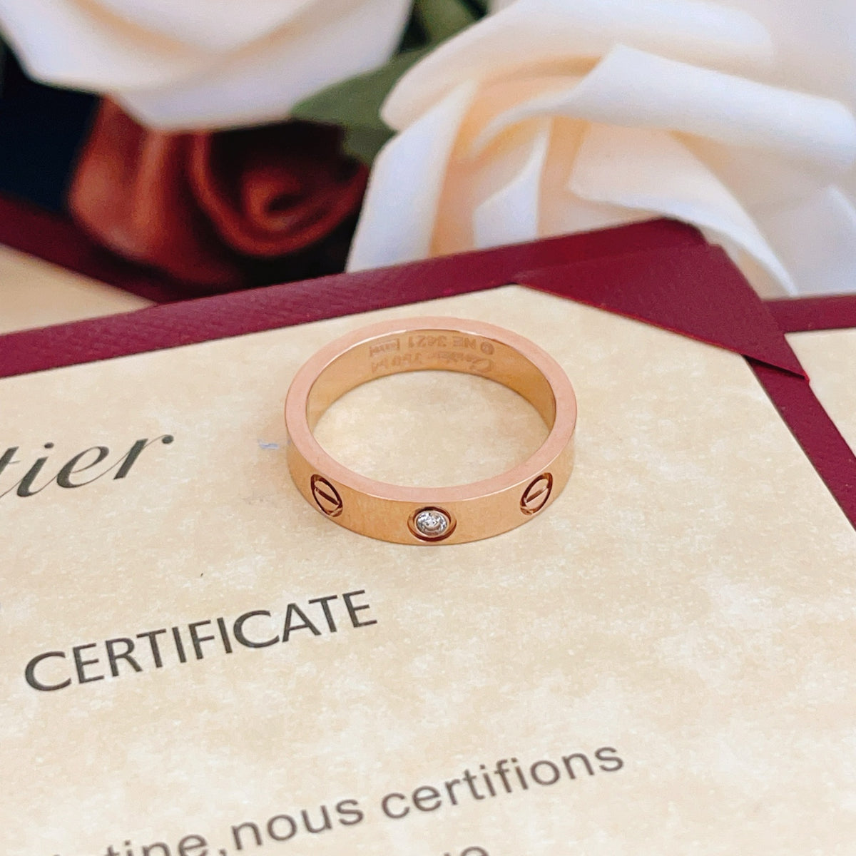 rose gold brass rose Ring for women - product detail view