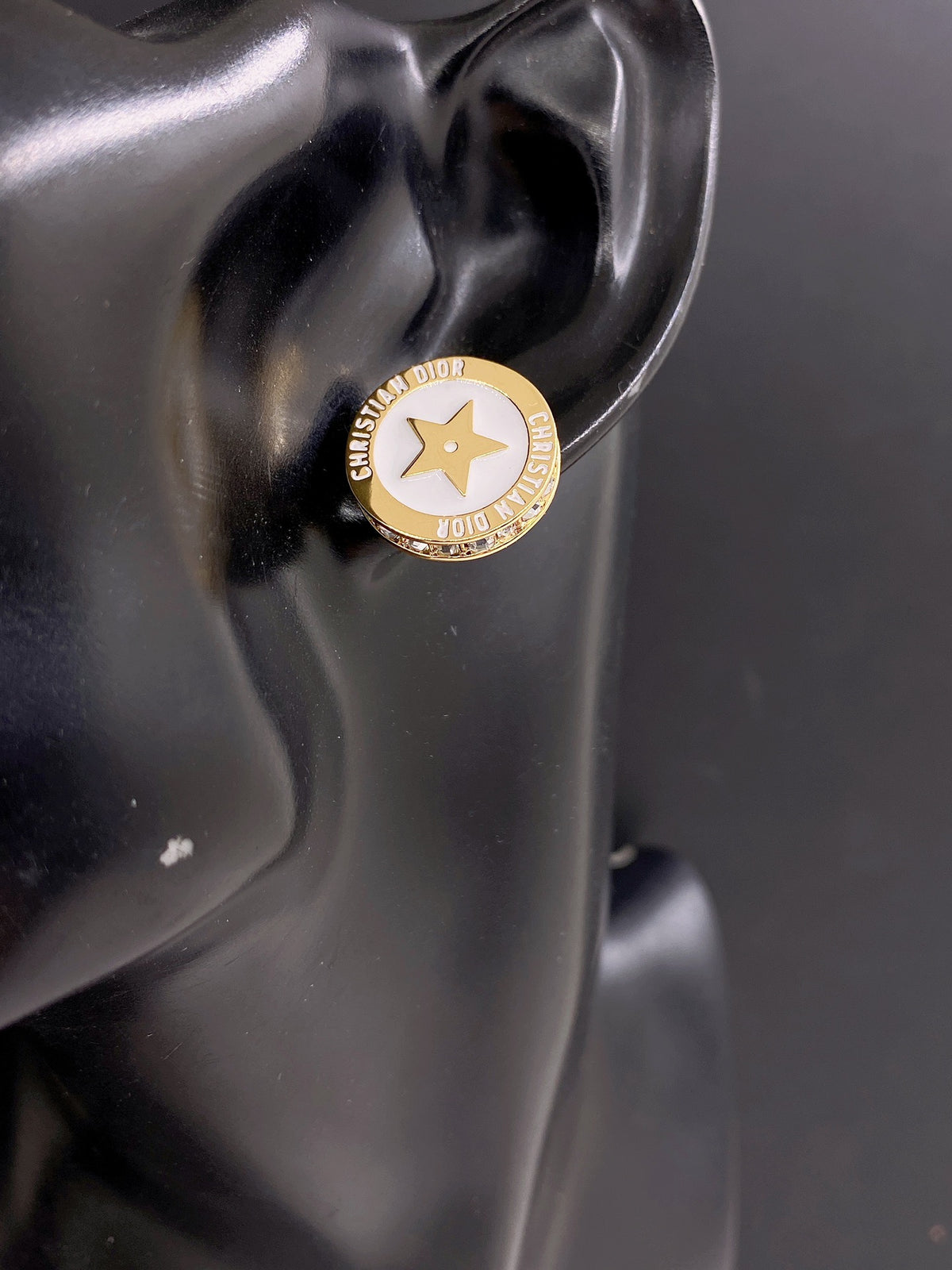 white brass letter Stud Earrings for women - alternate angle view 2