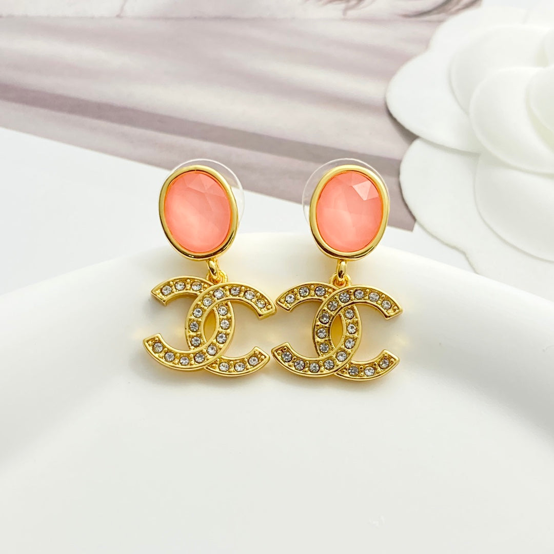pink crystal rhinestone Drop Earrings for women - alternate angle view 6