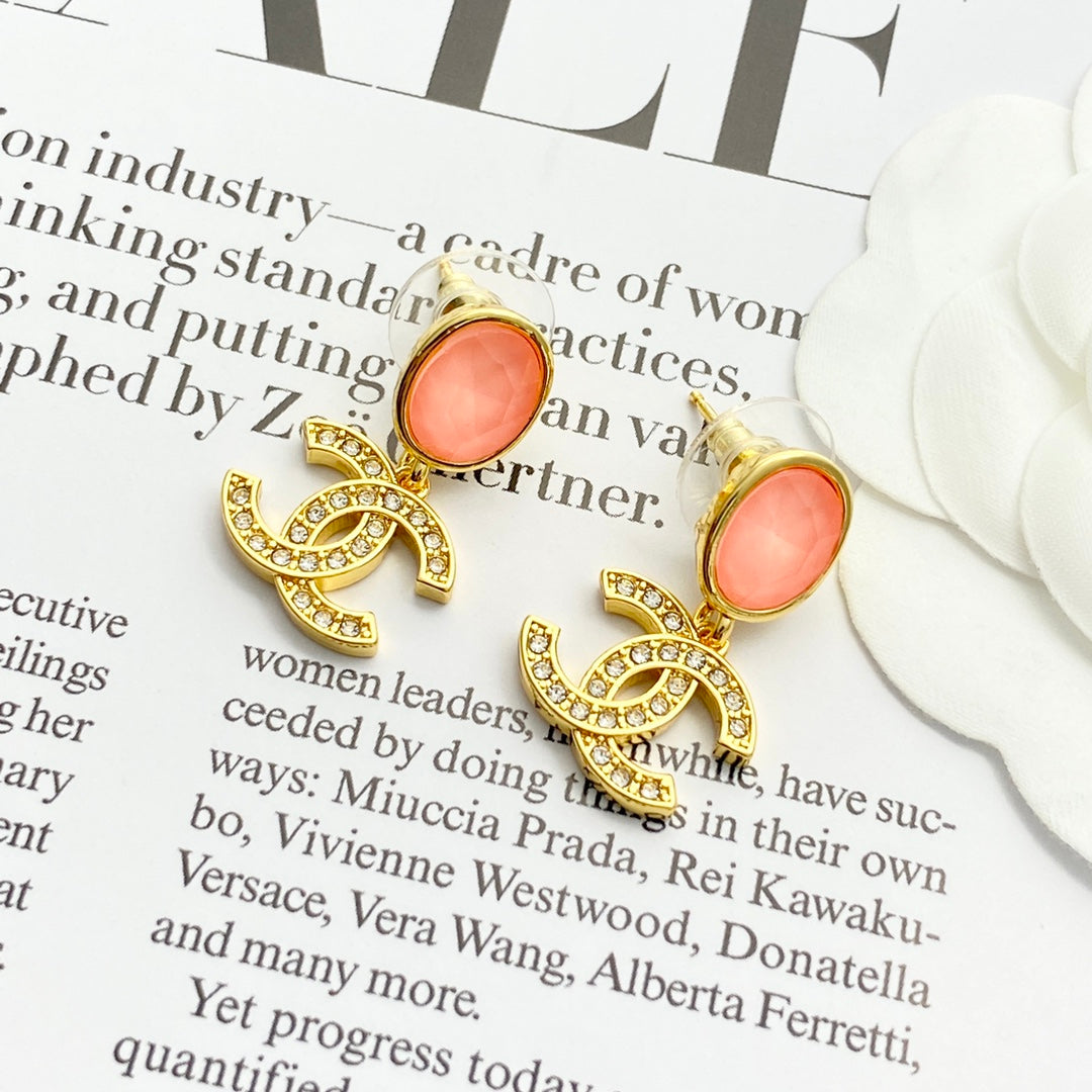 pink crystal rhinestone Drop Earrings for women - alternate angle view 7