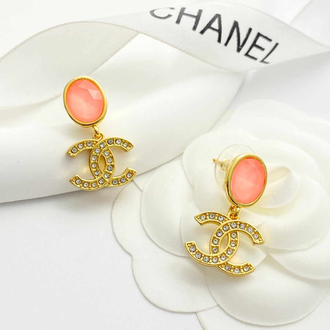 pink crystal rhinestone Drop Earrings for women - product detail view