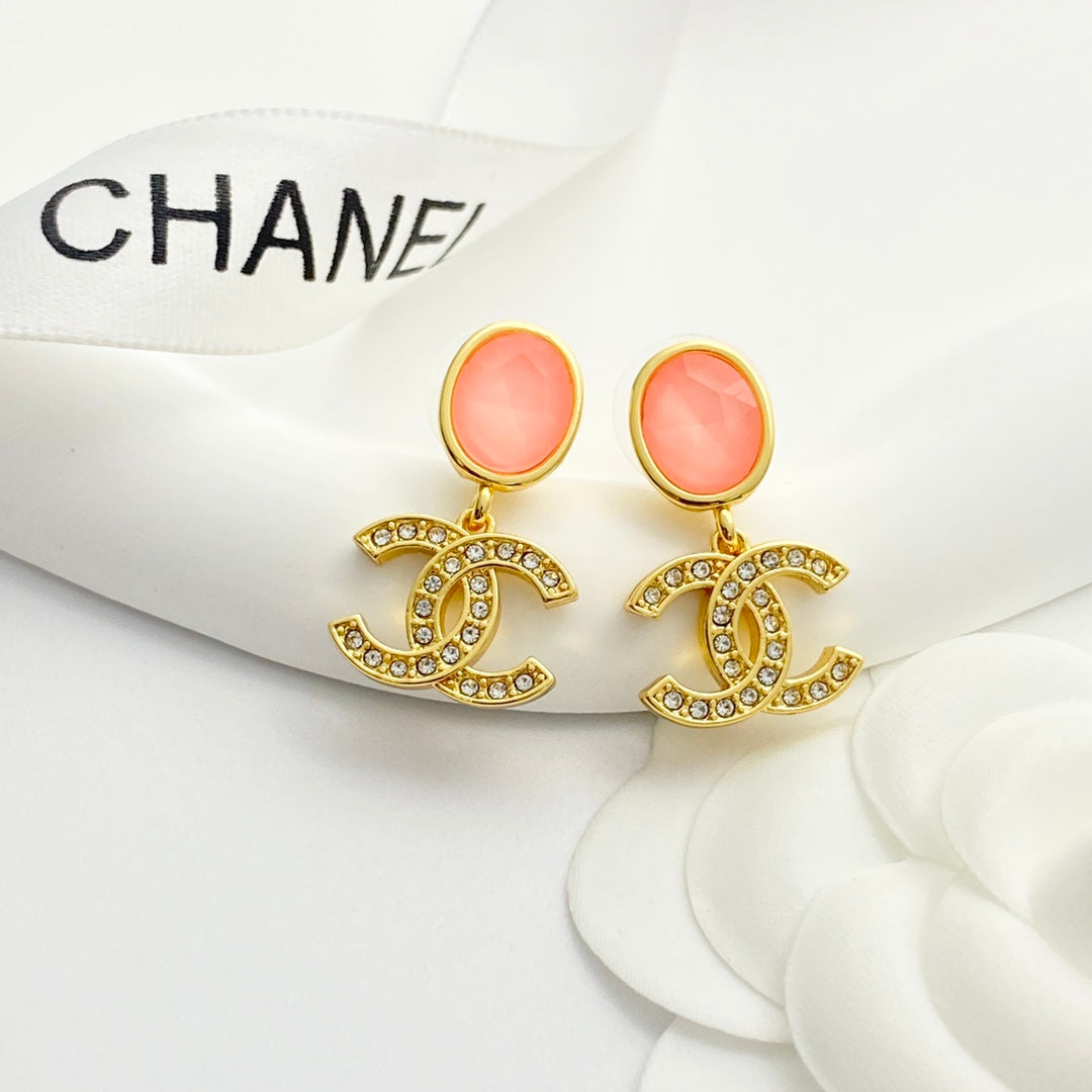 pink crystal rhinestone Drop Earrings for women - alternate angle view 3