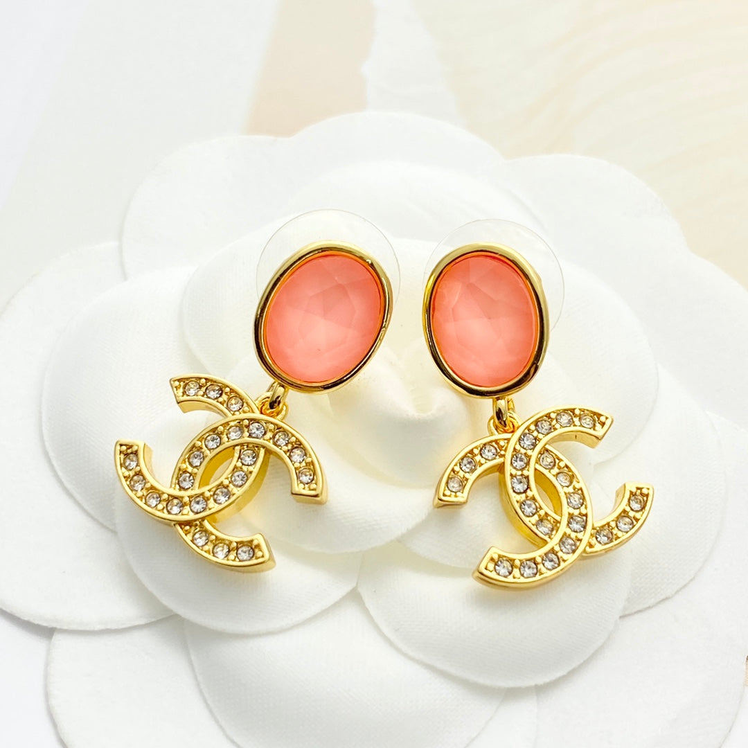 pink crystal rhinestone Drop Earrings for women - alternate angle view 2