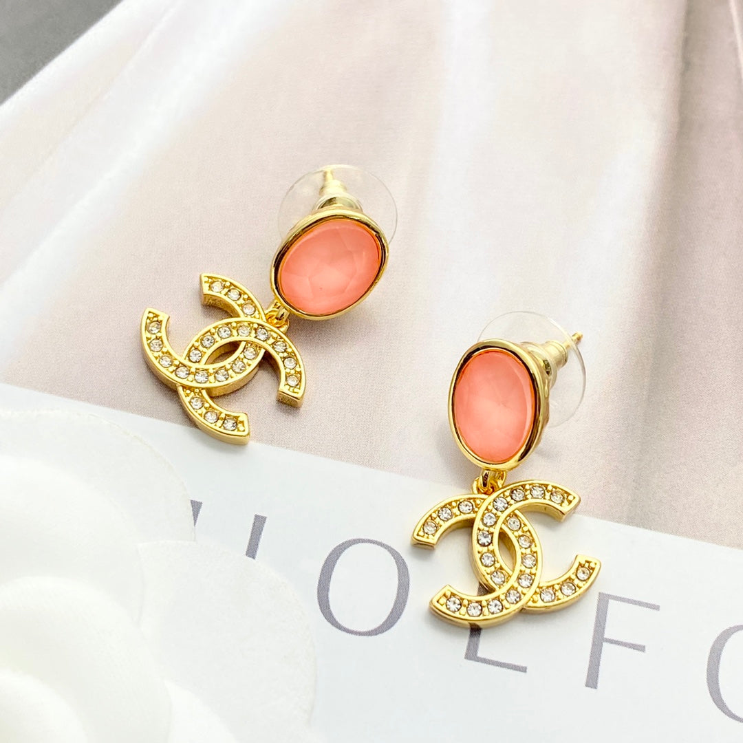 pink crystal rhinestone Drop Earrings for women - alternate angle view 4