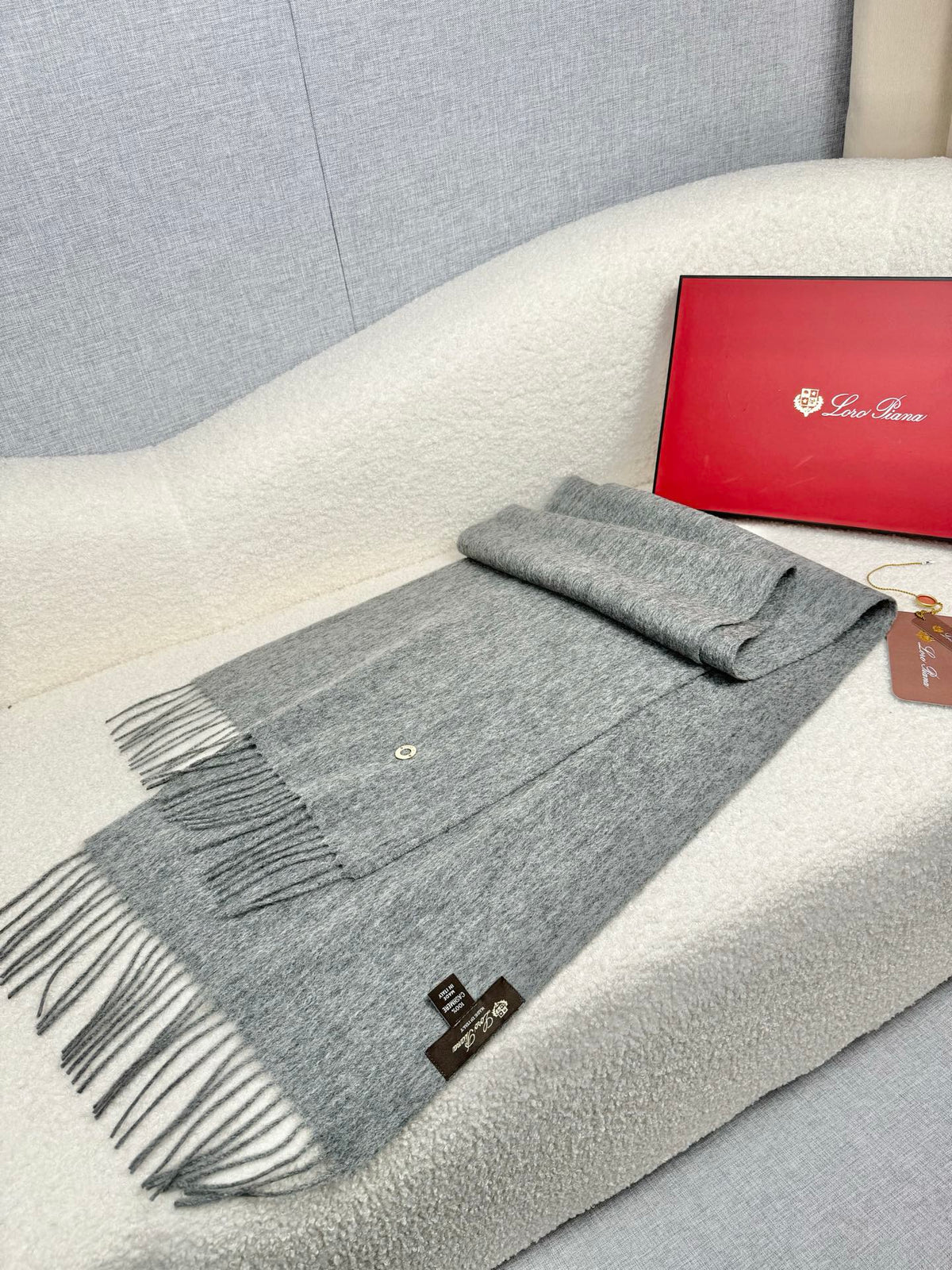 gray velvet tassel Shawl for women - alternate angle view 4