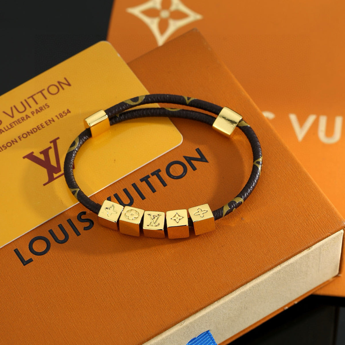gold genuine leather delicate Bracelet for men - alternate angle view 4