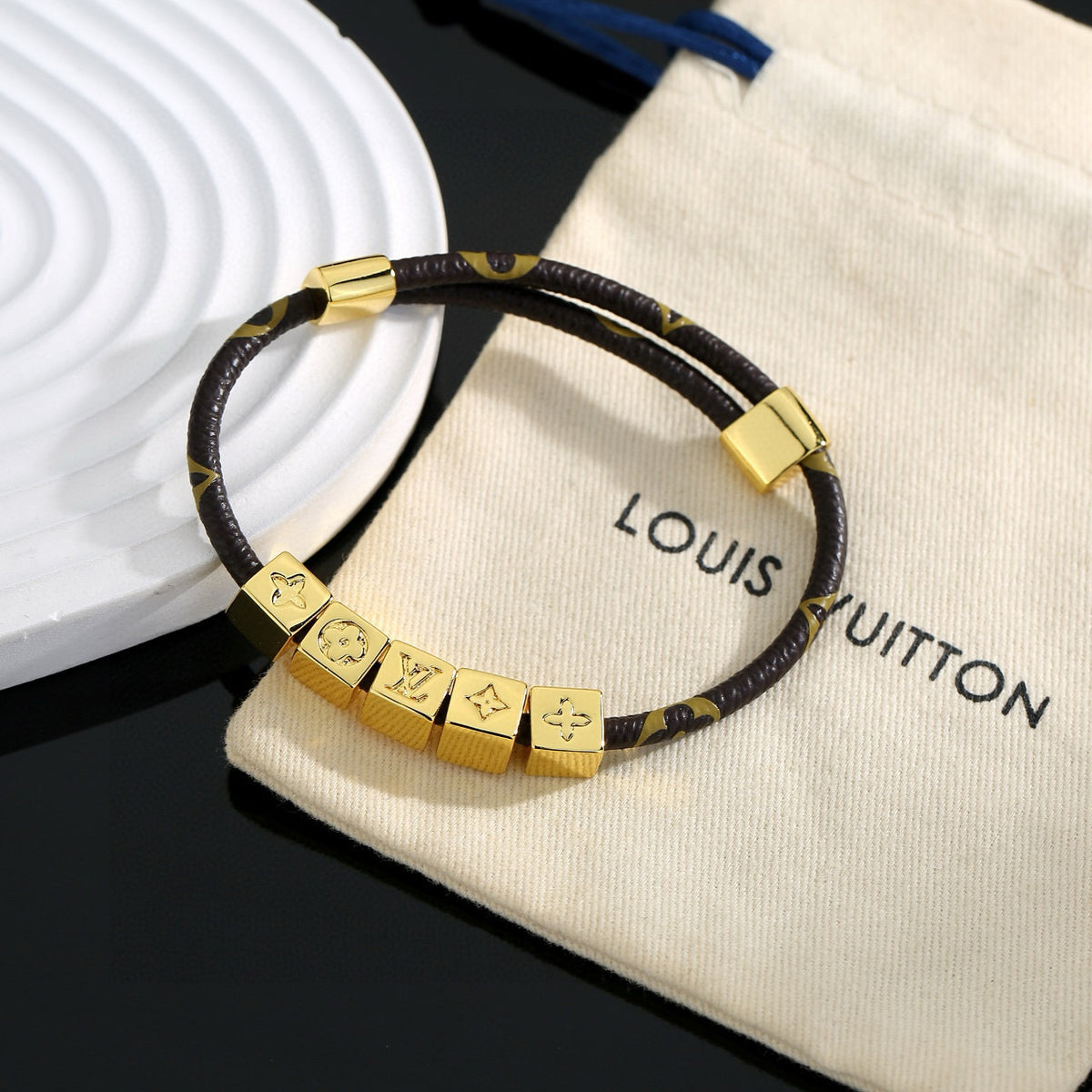 gold genuine leather delicate Bracelet for men - product detail view