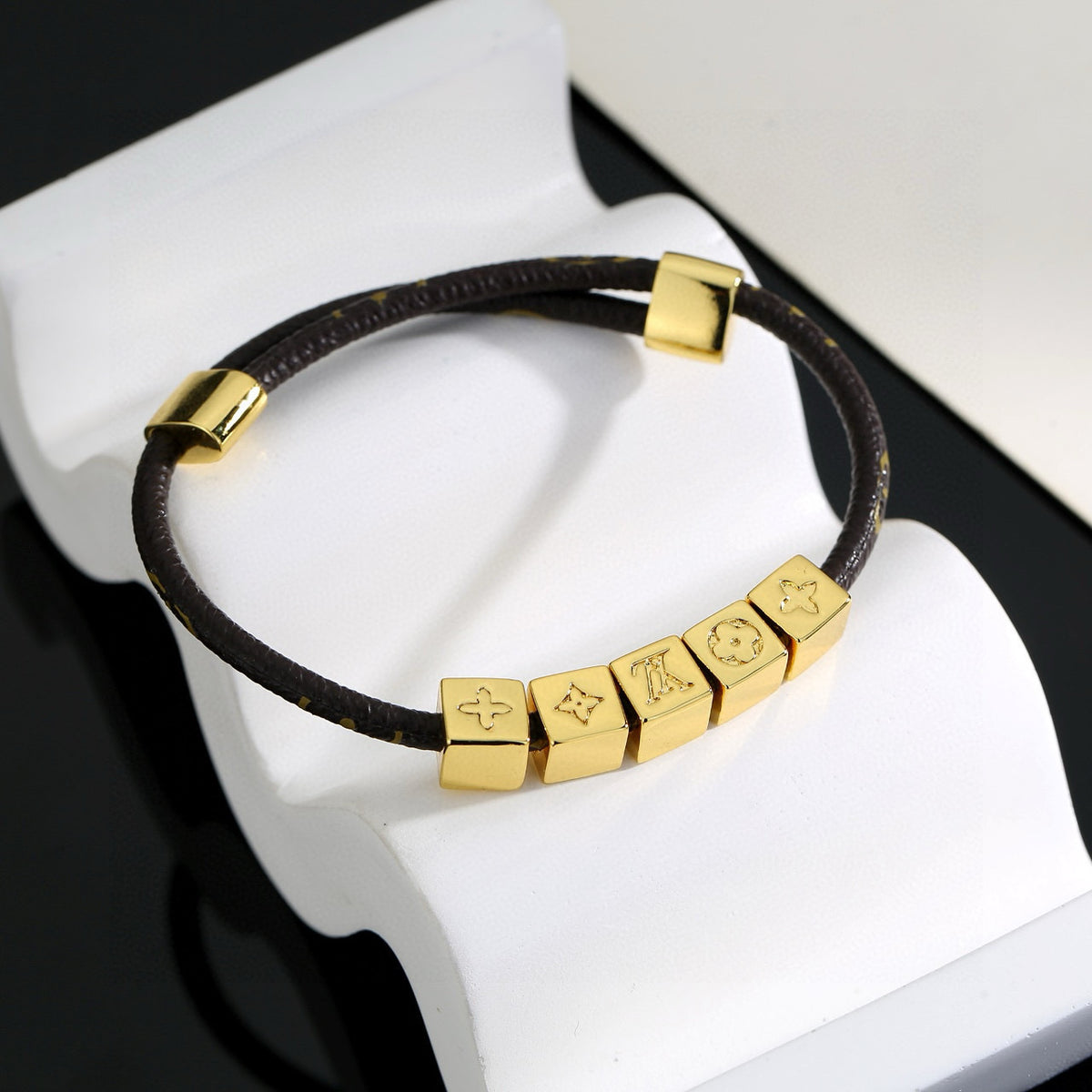 gold genuine leather delicate Bracelet for men - alternate angle view 2