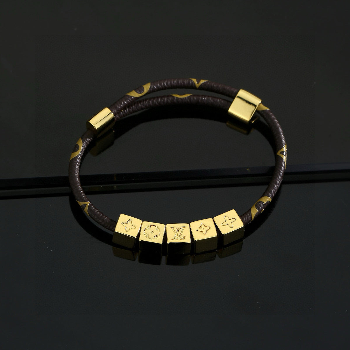 gold genuine leather delicate Bracelet for men - alternate angle view 5