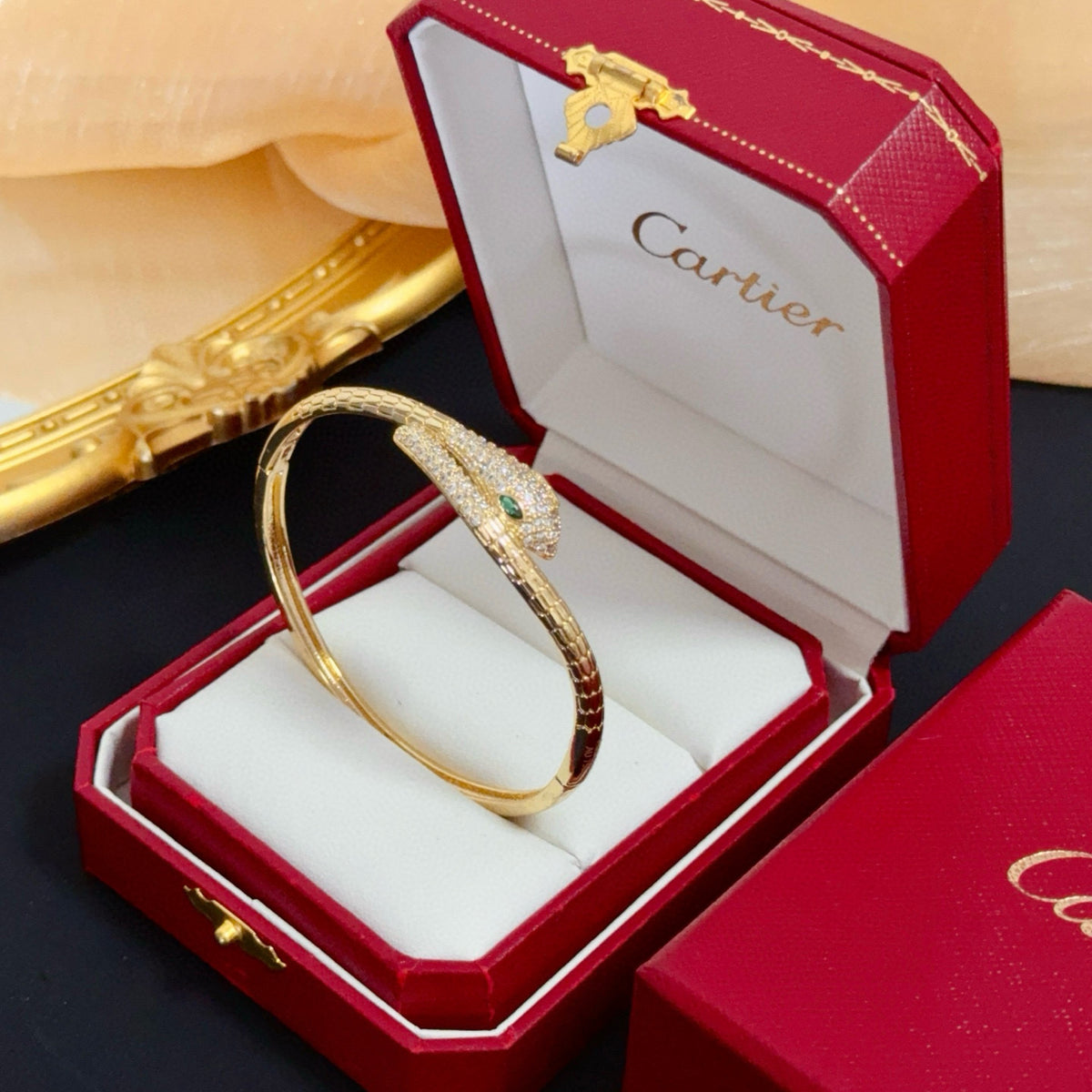 gold crystal floral Bangle for men - alternate angle view 5