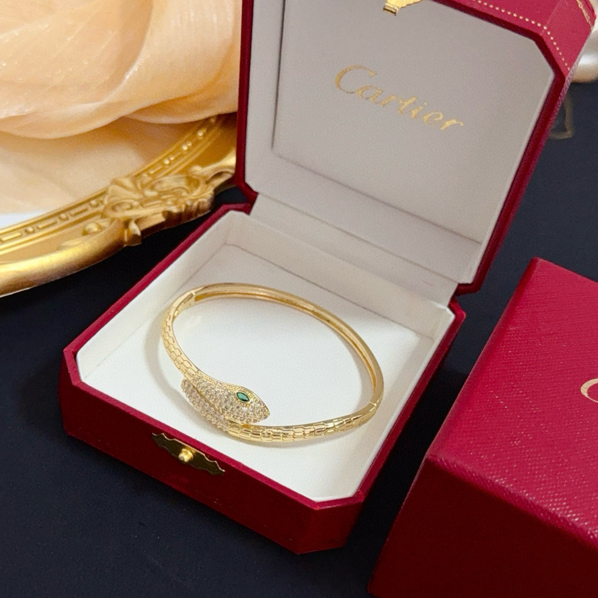 gold crystal floral Bangle for men - alternate angle view 4