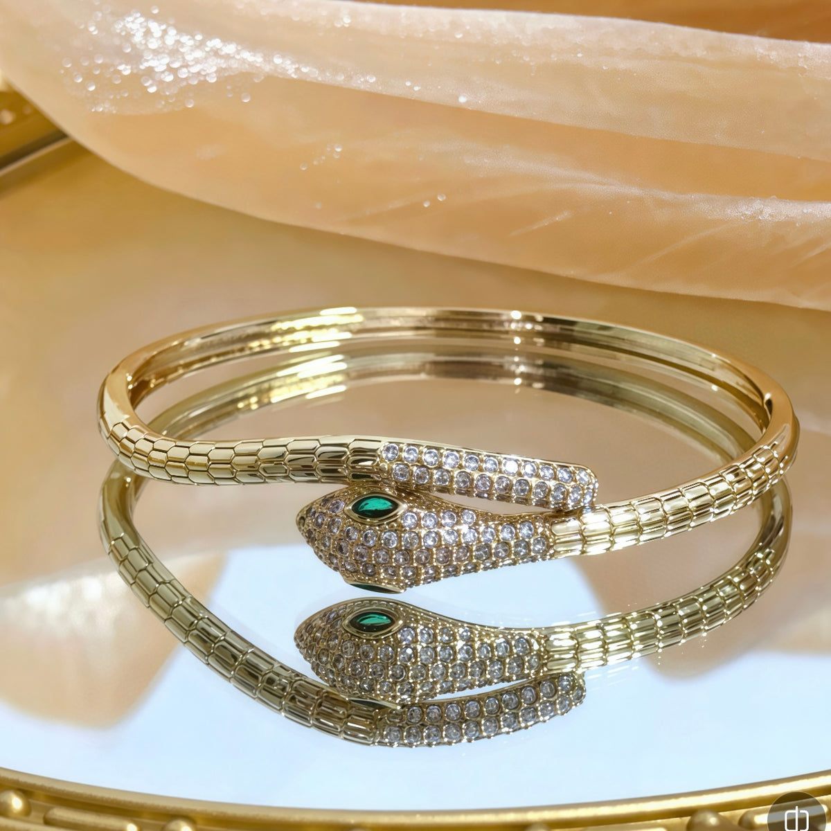 gold crystal floral Bangle for men - alternate angle view 2