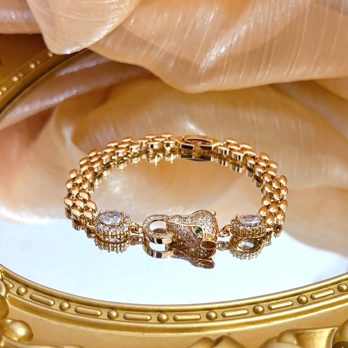 gold crystal floral Bangle for men - alternate angle view 5