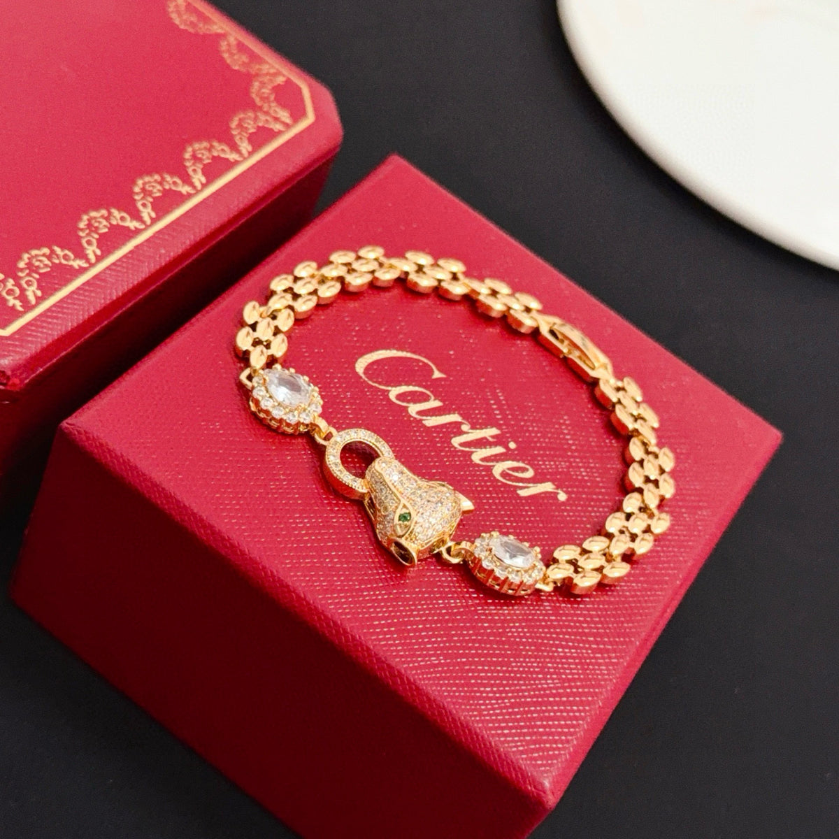 gold crystal floral Bangle for men - alternate angle view 4