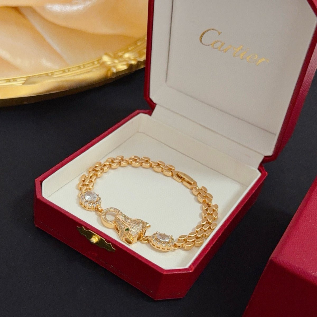 gold crystal floral Bangle for men - alternate angle view 2