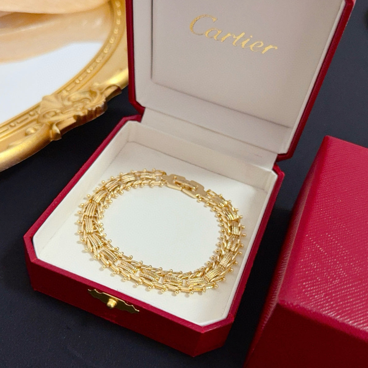 gold crystal floral Bangle for men - alternate angle view 2