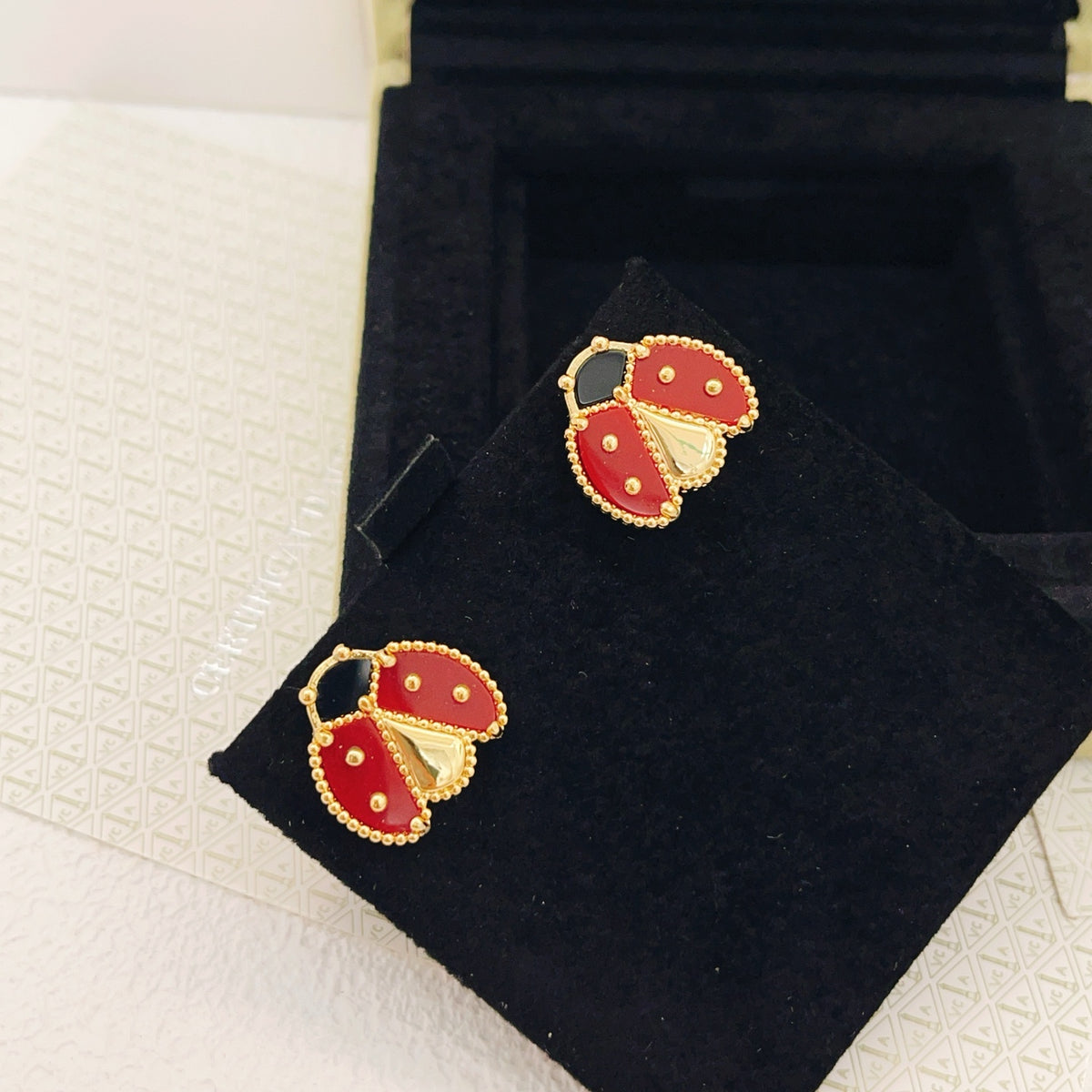 rose gold brass clover Stud Earrings for women - alternate angle view 3
