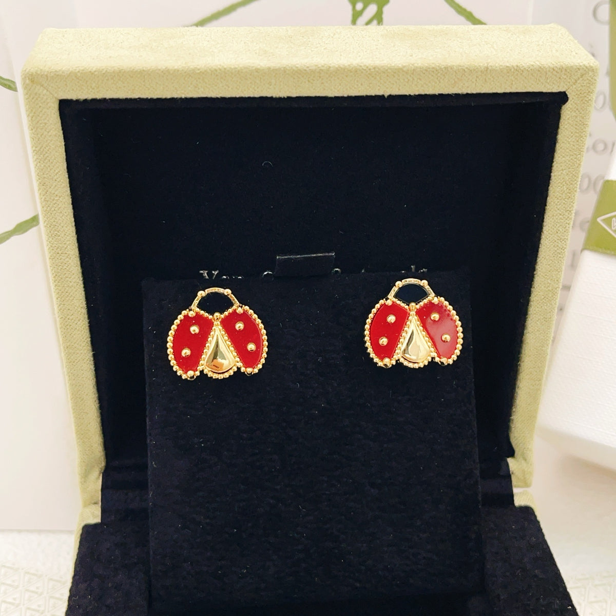 rose gold brass clover Stud Earrings for women - alternate angle view 2