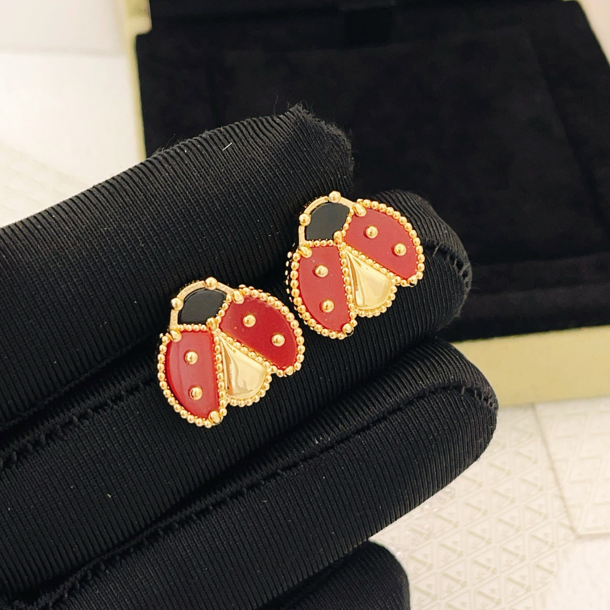 rose gold brass clover Stud Earrings for women - alternate angle view 6